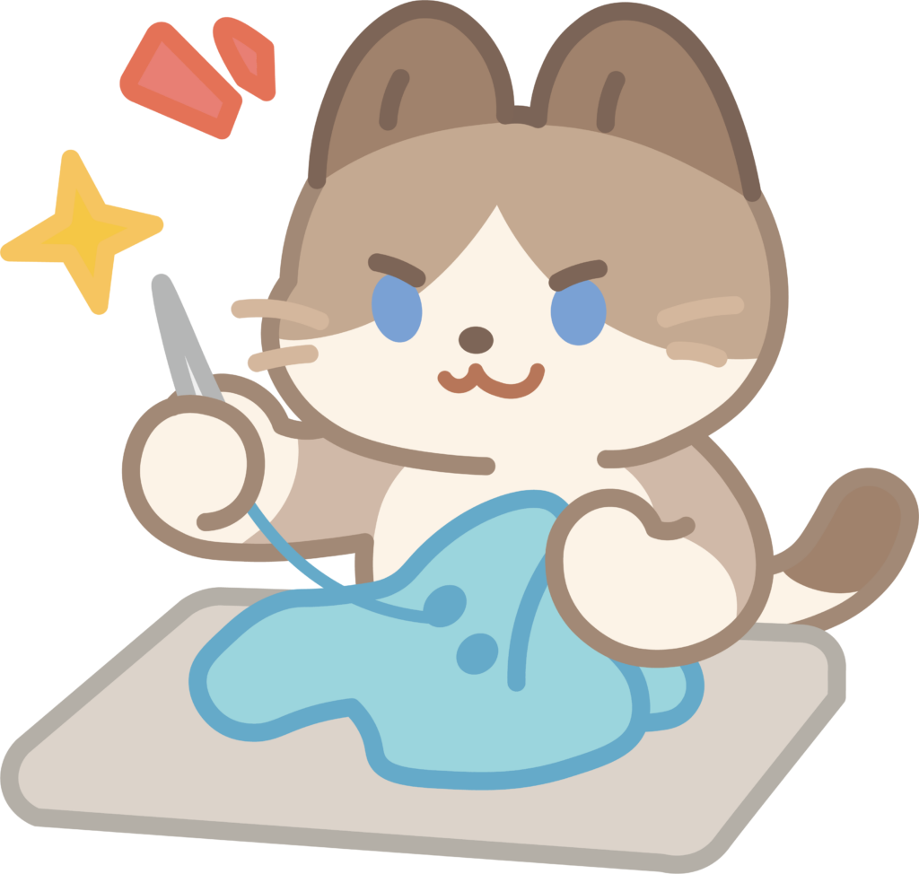 布を縫う猫のイラスト