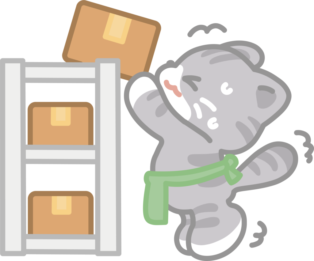 棚に物を積む猫のイラスト